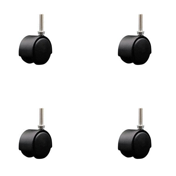 Service Caster 2'' Black Metal Hood Twin Wheel Caster Nylon Wheels 3/8 Thread Stem , 4PK SCC-TS02S50D-NYS-FB-381615-4 - main